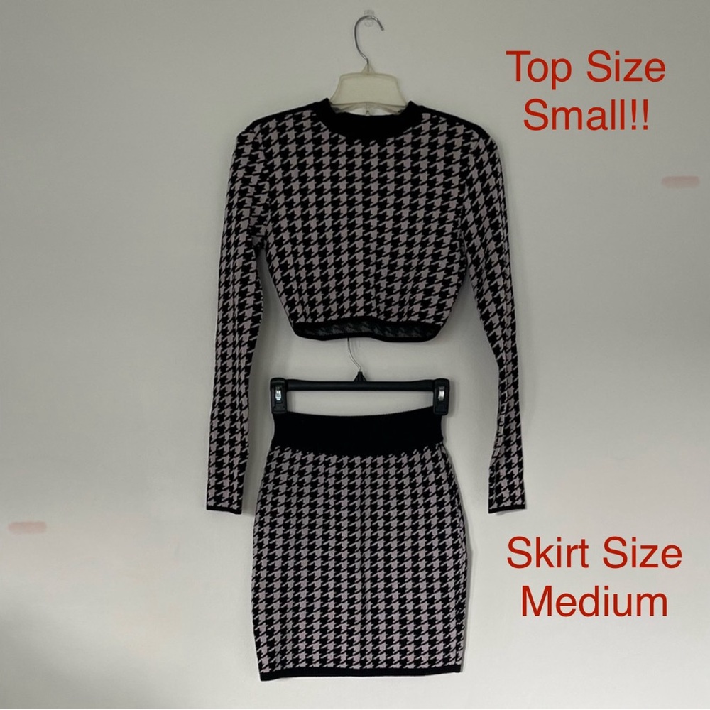 Express Houndstooth Print in Black and White(pale pink) | 2 Piece Set - Picture 2 of 10